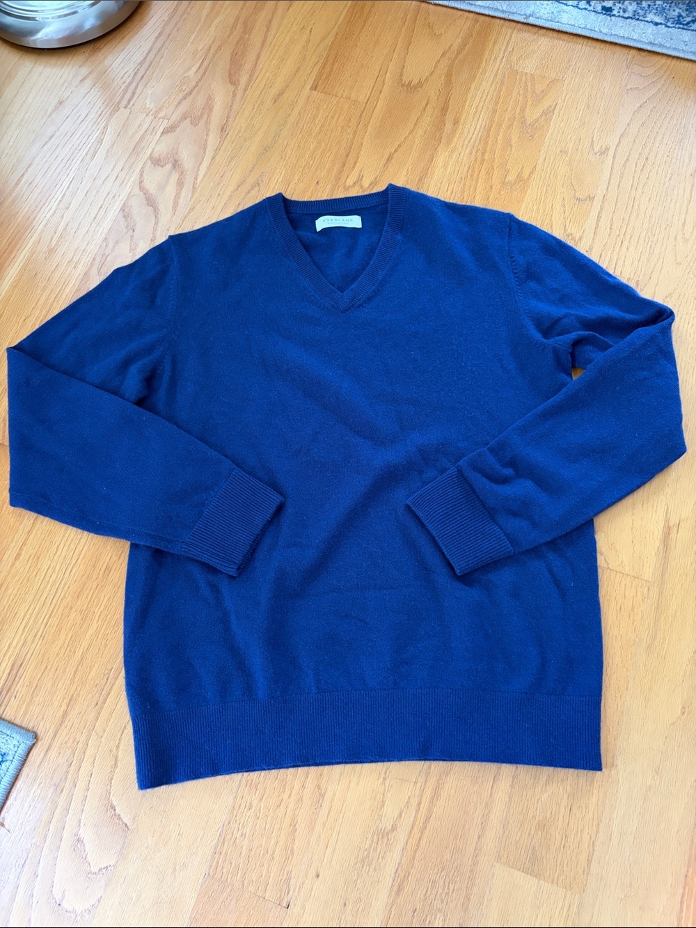 Everlane Men's 100% Cashmere V-Neck Sweater size large blue